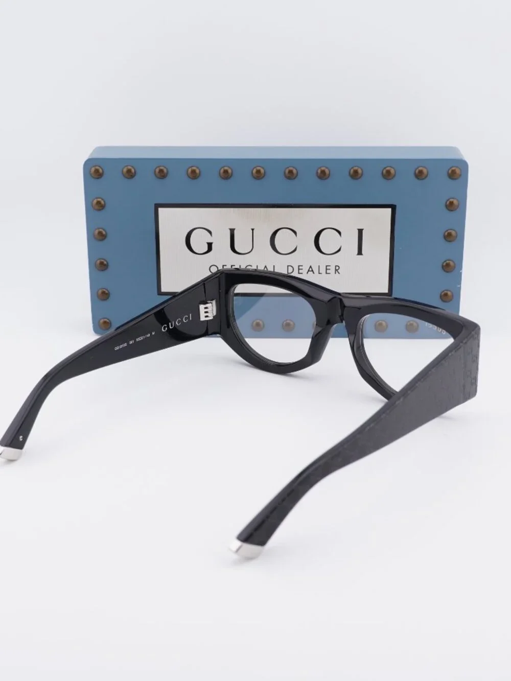 Gucci GG1918S 001 Square Sunglasses - Shiny Black with GG Pattern/Clear UV